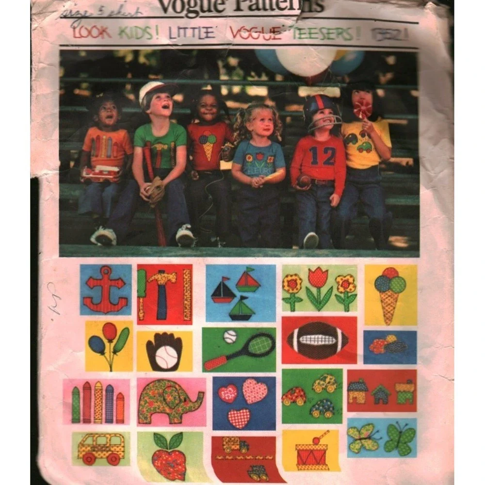 Vogue 1352 Vintage 70s Kids T-Shirt Sewing Pattern Applique Heat Transfers 5